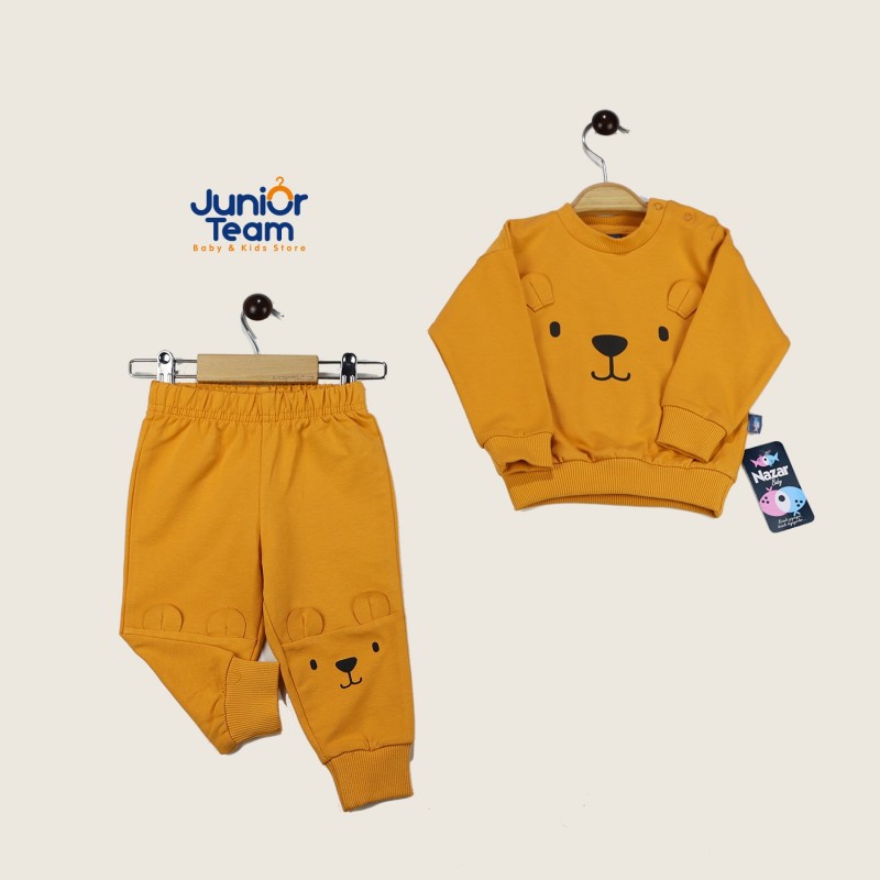 Ayıcık Baskılı Erkek Bebek Takım Kiremit