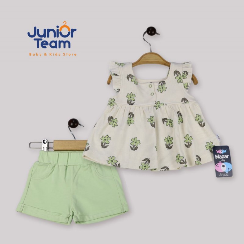 Papatya Baskılı Kız Bebek Takım Yeşil