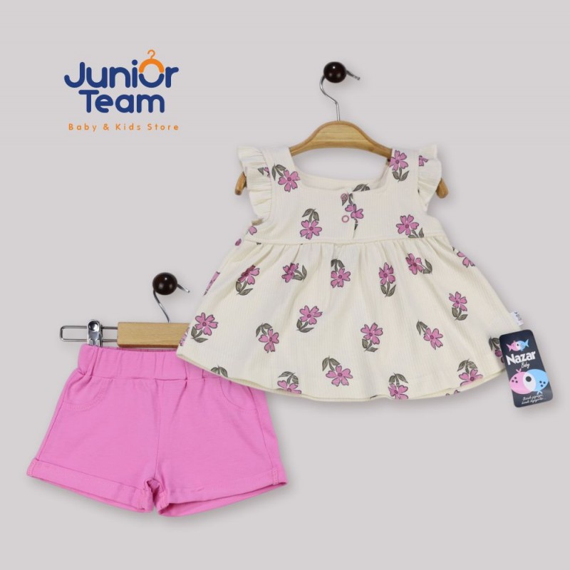 Papatya Baskılı Kız Bebek Takım Pembe