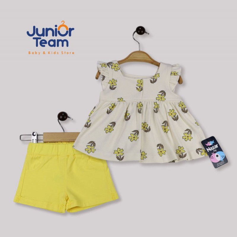 Papatya Baskılı Kız Bebek Takım Sarı