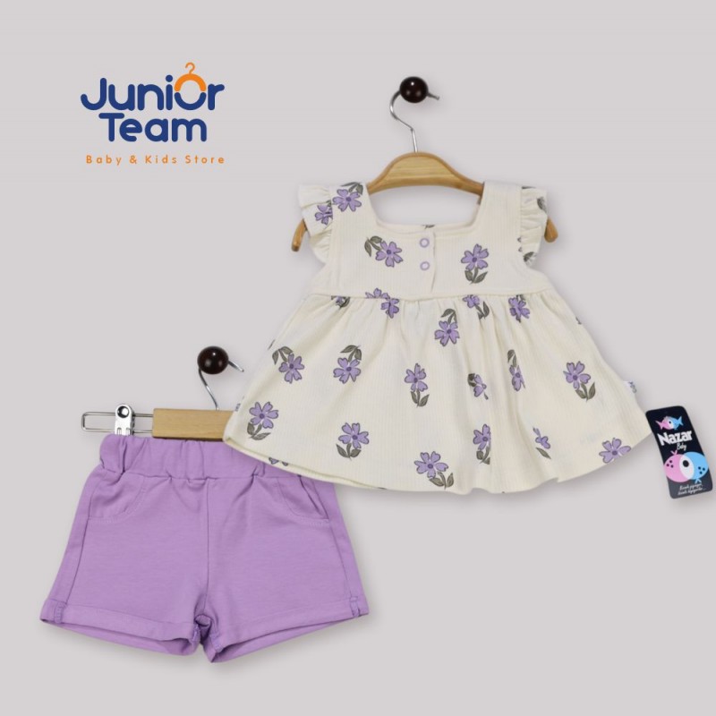 Papatya Baskılı Kız Bebek Takım Lila