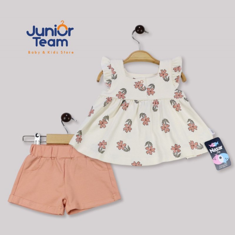 Papatya Baskılı Kız Bebek Takım Pudra
