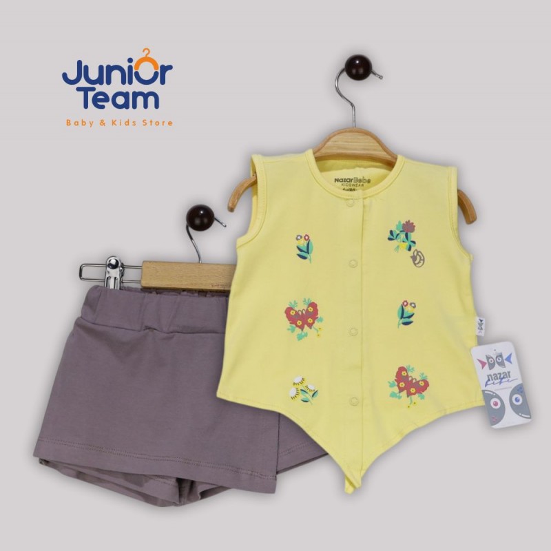 Çiçek Baskılı Kız Çocuk Takım Sarı