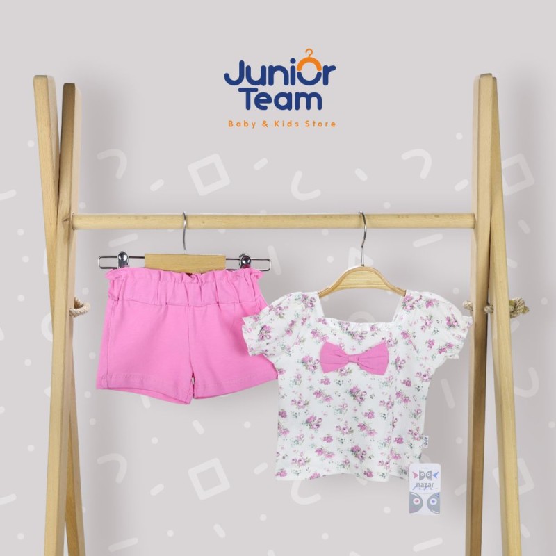 Çiçek Baskılı Fiyonklu Kız Bebek Takım Pembe