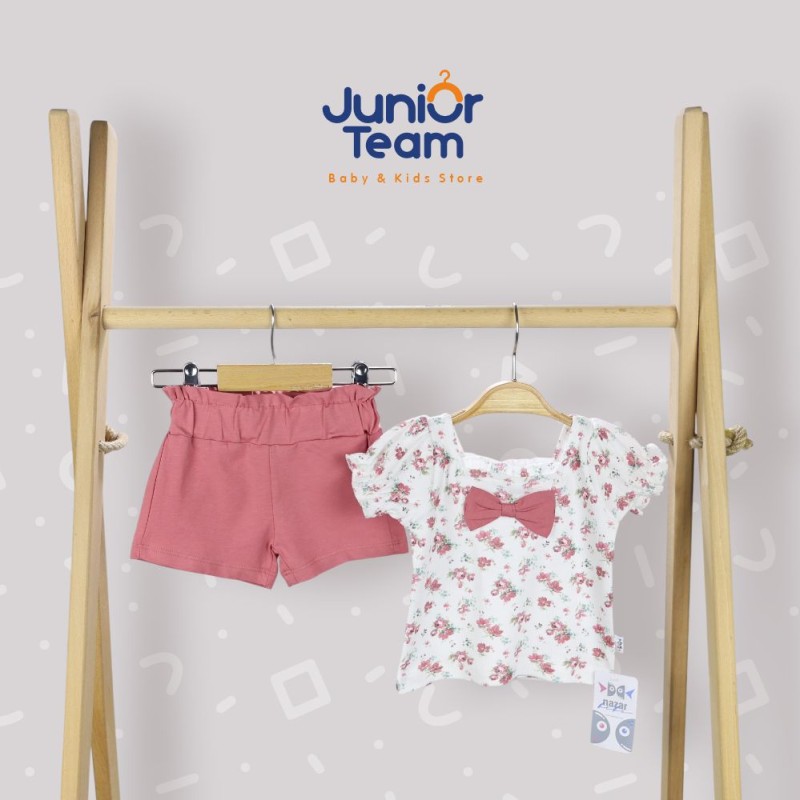 Çiçek Baskılı Fiyonklu  Kız Bebek Takım Gül Kurusu