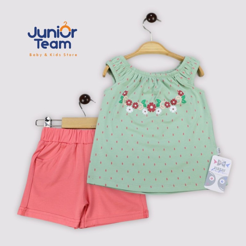 Çiçek Baskılı Kız Çocuk Takım Yeşil