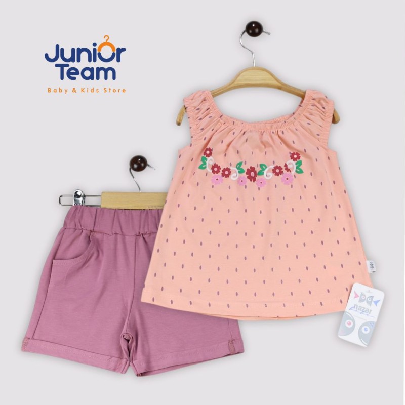 Çiçek Baskılı Kız Çocuk Takım Pudra