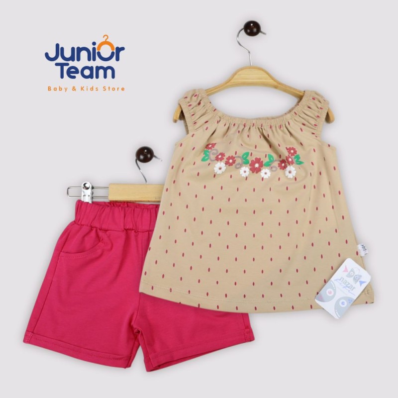 Çiçek Baskılı Kız Çocuk Takım Açık Kahve