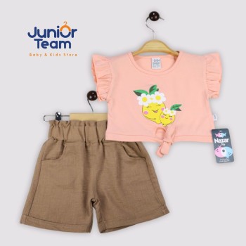 Limon Baskılı Kız Çocuk Takım Pudra