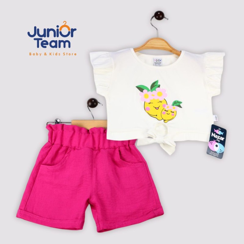 Limon Baskılı Kız Çocuk Takım Ekru