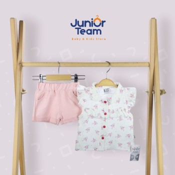 Çiçekli Gömlek Müslin Kız Bebek Takım Pembe