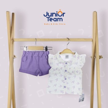 Çiçekli Gömlek Müslin Kız Bebek Takım Lila