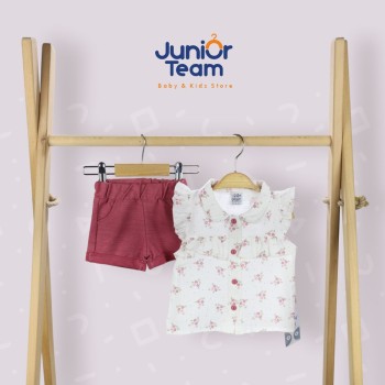 Çiçekli Gömlek Müslin Kız Bebek Takım Vişne