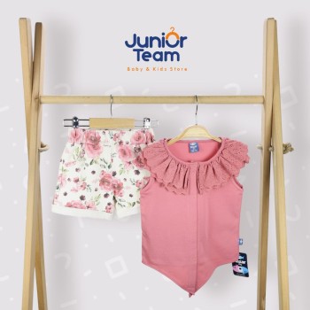 Güpür Yakalı Kız Çocuk Takım Rose