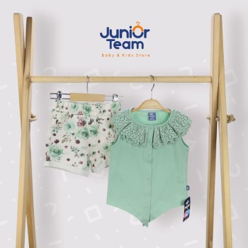 Güpür Yakalı Kız Çocuk Takım Yeşil