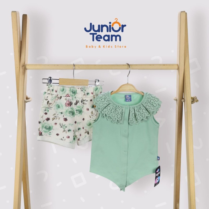 Güpür Yakalı Kız Çocuk Takım Yeşil