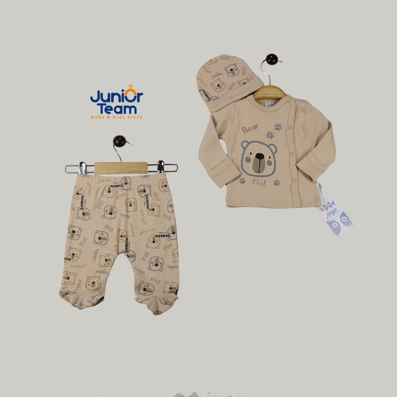 Ayı Desenli İnterlok Erkek Bebek Takım Açık Kahve