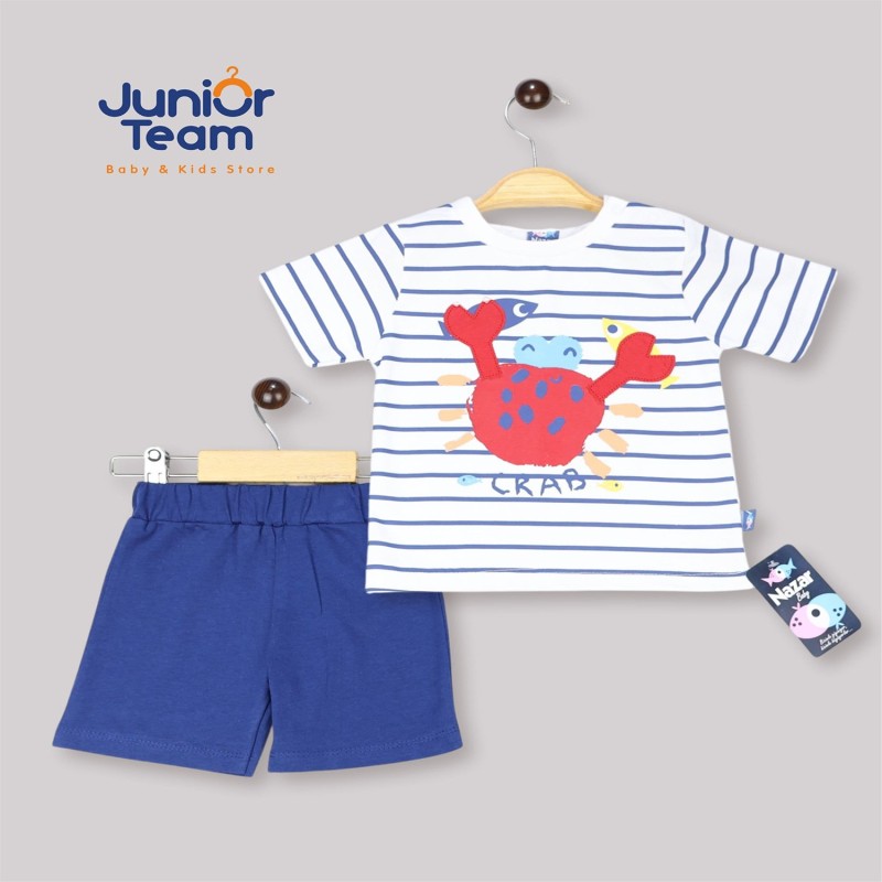 Yengeç Baskılı Erkek Bebek Takım Beyaz