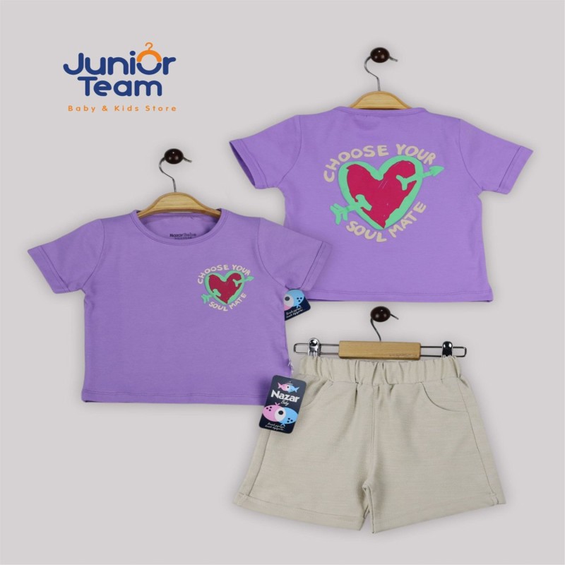 Kalp Baskılı Kız Çocuk Takım Lila