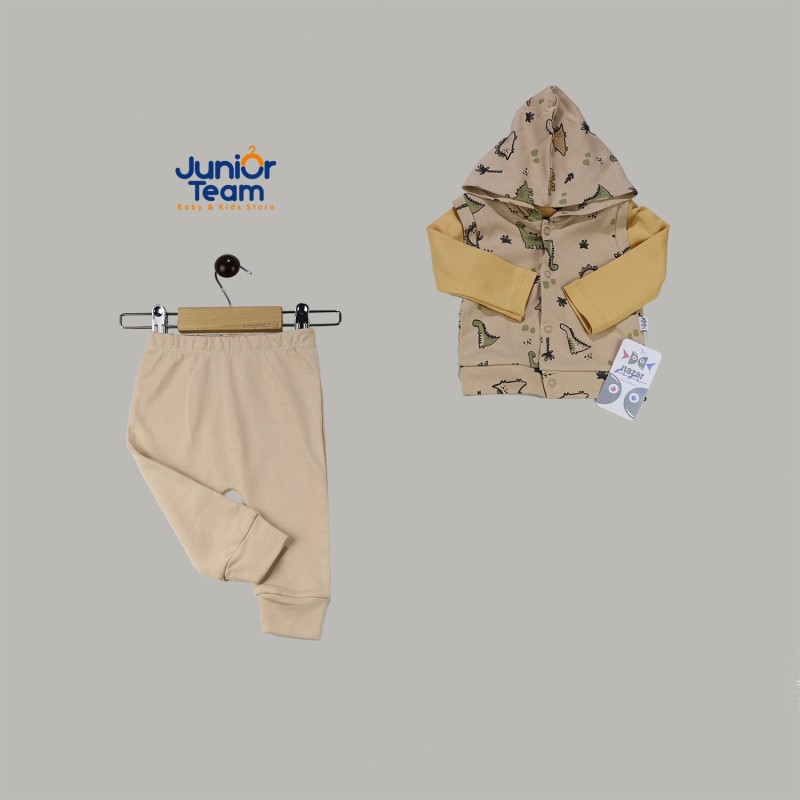 Dinazor Başlıklı Erkek Bebek Takım Bej