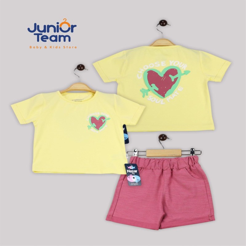 Kalp Baskılı Kız Çocuk Takım Sarı