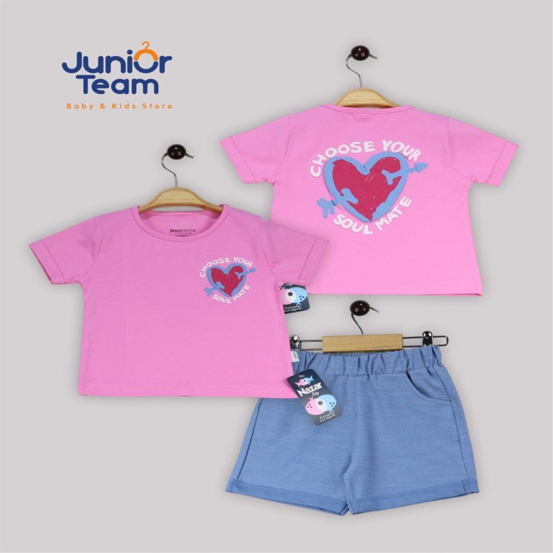 Kalp Baskılı Kız Çocuk Takım Pembe