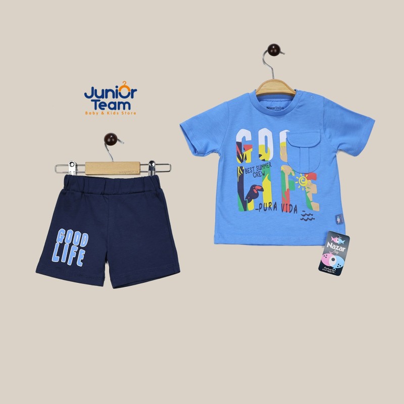 Good Life Baskılı Erkek Bebek Takım Mavi