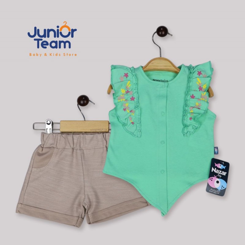 Robası Çiçek Baskılı Kız Bebek Takım Yeşil