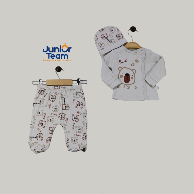 Ayı Desenli İnterlok Erkek Bebek Takım Taş
