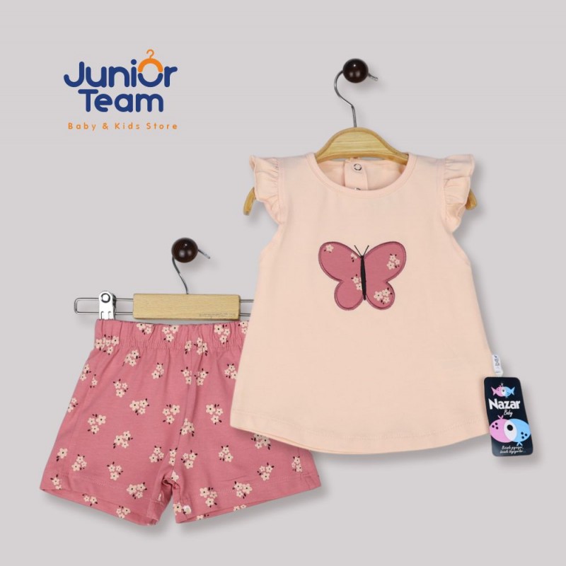 Kelebek İşlemeli Kız Bebek Takım Açık Pembe