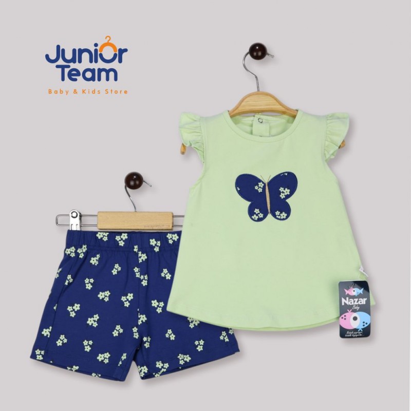 Kelebek İşlemeli Kız Bebek Takım Açık Yeşil