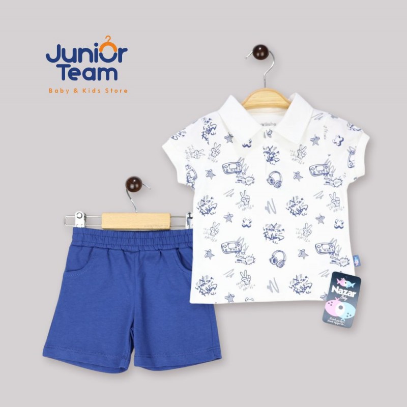 Kulaklık Baskılı Erkek Bebe Takım Lacivert