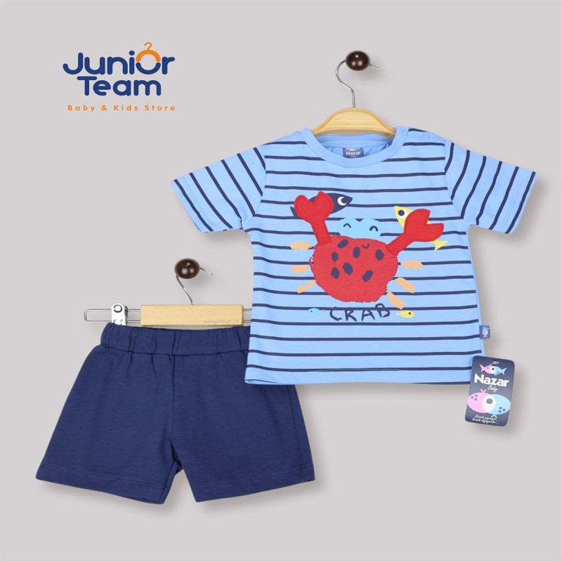 Yengeç Baskılı Erkek Bebek Takım Mavi