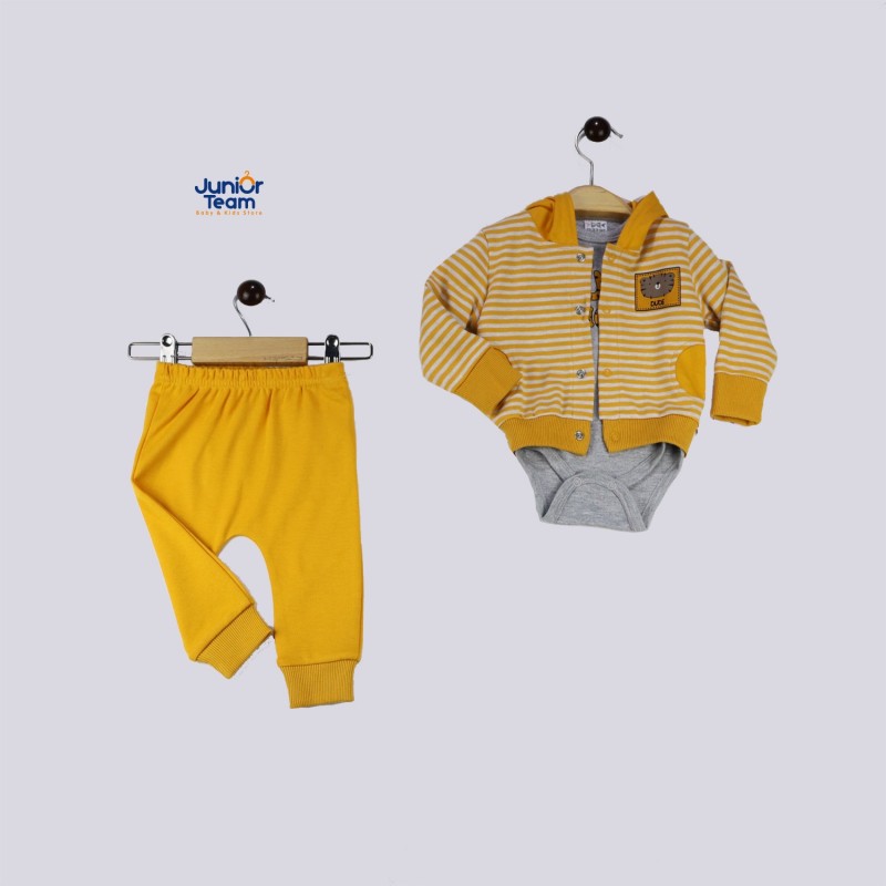 Dude Baskılı Ceketli Erkek Bebek Takım Sarı