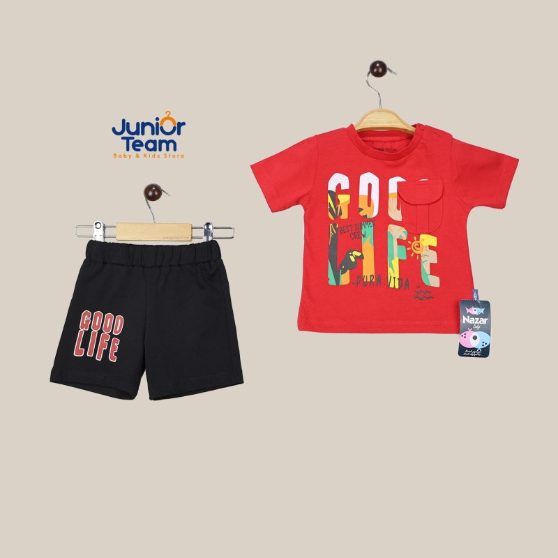 Good Life Baskılı Erkek Bebek Takım Kırmızı