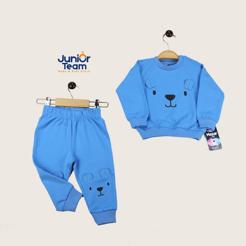 Ayıcık Baskılı Erkek Bebek Takım Mavi