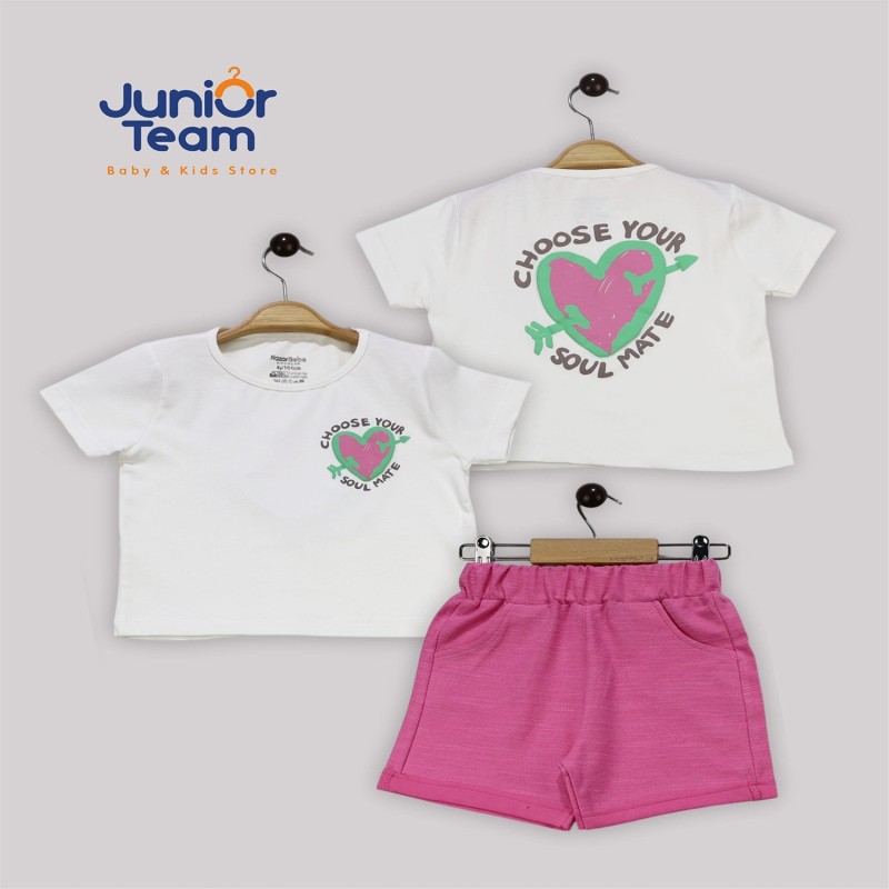 Kalp Baskılı Kız Çocuk Takım Beyaz