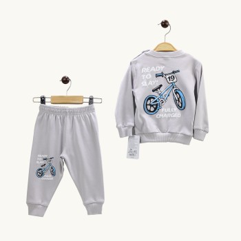 Nazar Bebe 25797 bisiklet baskılı bebek takım gri
