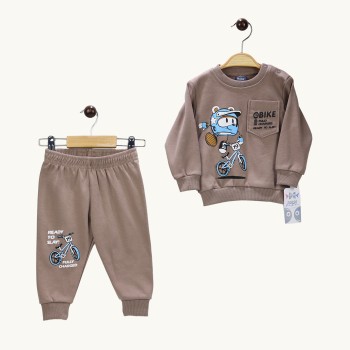 Nazar Bebe 25797 bisiklet baskılı bebek takım kahve