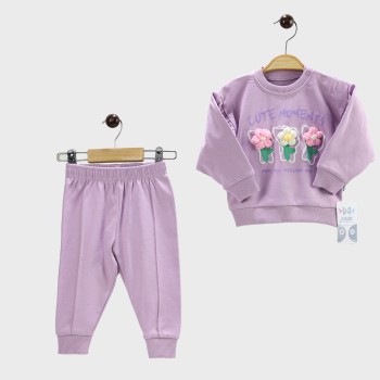 Nazar Bebe 25749 çiçek nakışlı bebek takım lila