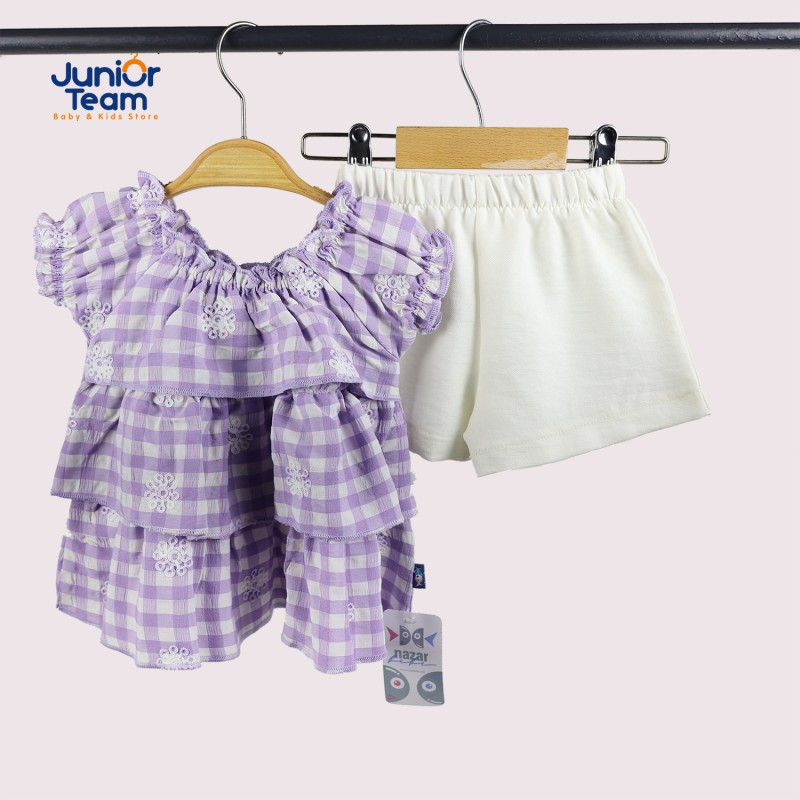 Ekose Desenli Viskon Kız Bebek Takım Lila