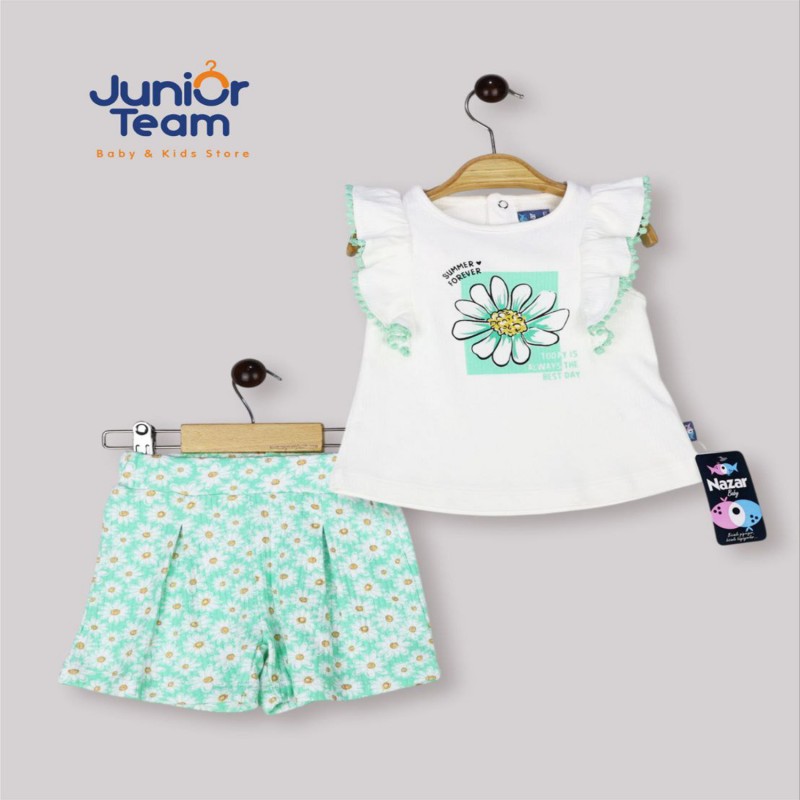 Çiçek Baskılı Kız Bebe Takım Yeşil