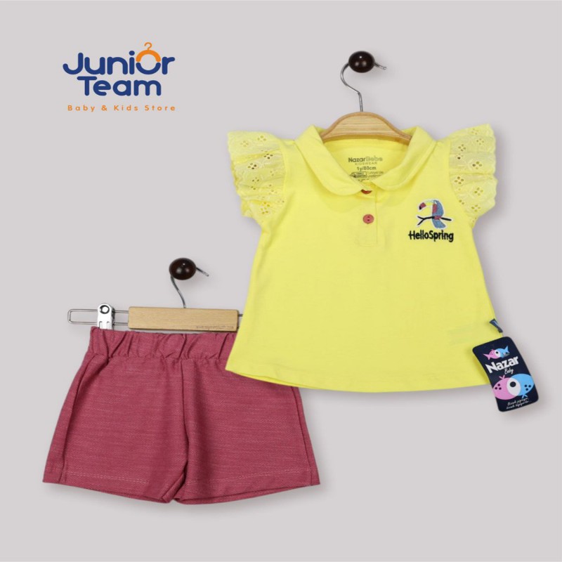 Papağan Nakışlı Kız Bebek Takım Sarı