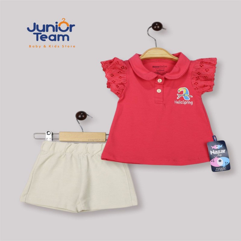 Papağan Nakışlı Kız Bebek Takım Nar