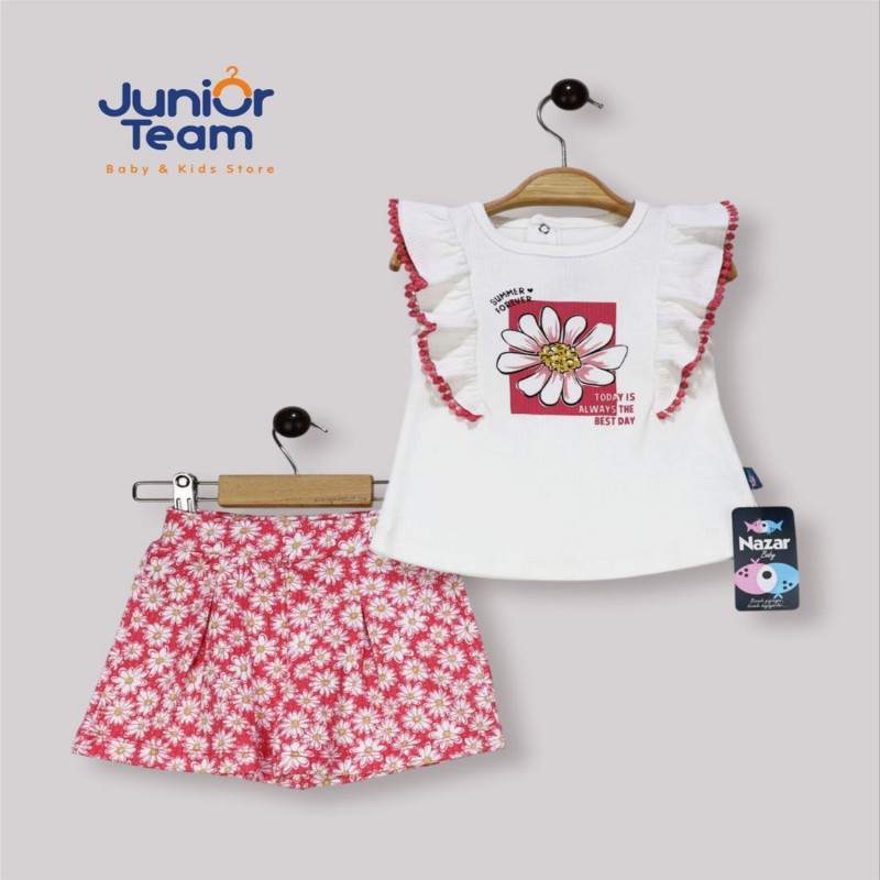 Çiçek Baskılı Kız Bebe Takım Nar Çiçeği
