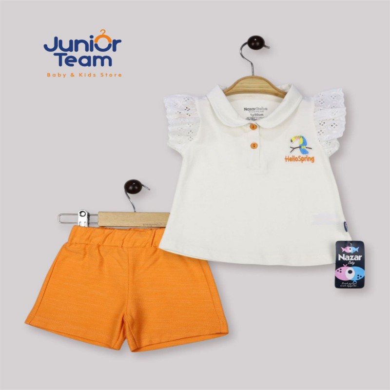 Papağan Nakışlı Kız Bebek Takım Ekru