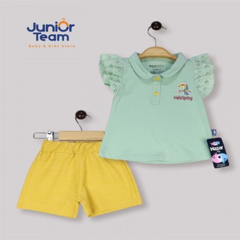 Papağan Nakışlı Kız Bebek Takım Yeşil