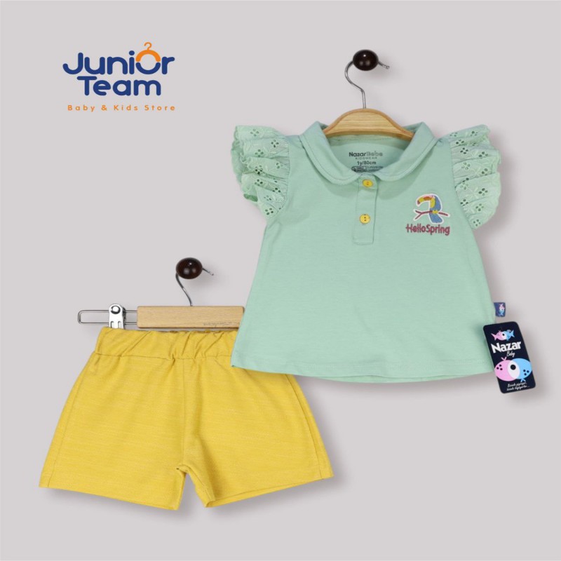 Papağan Nakışlı Kız Bebek Takım Yeşil