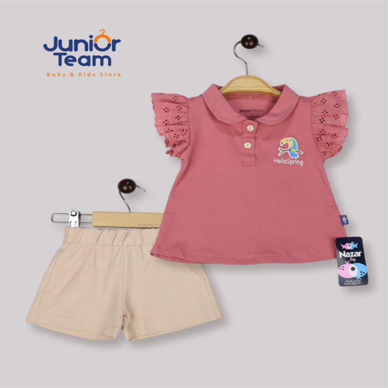 Papağan Nakışlı Gül Kurusu Kız Bebek Takım