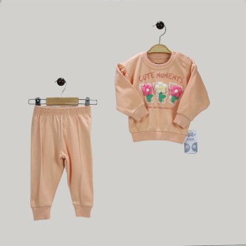 Nazar Bebe 25749 çiçek nakışlı bebek takım somon